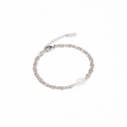 Bracelet acier inoxydable chaîne grandes mailles avec torsade intérieure et perle - Raphaëlle 4-1