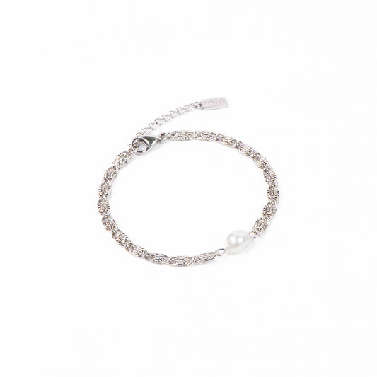 Bracelet acier inoxydable chaîne grandes mailles avec torsade intérieure et perle - Raphaëlle 4-1