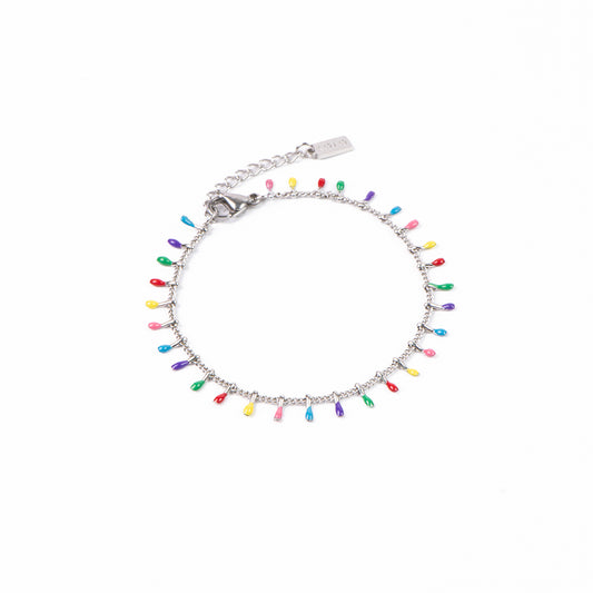 Bracelet délicat acier inoxydable avec gouttes colorées multicolores - Sabrina 1