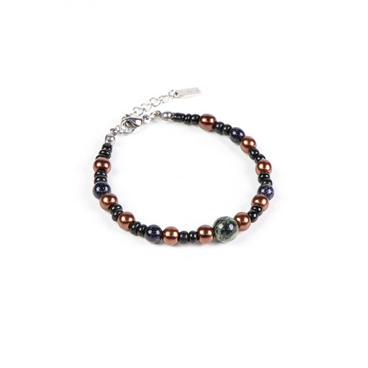 Bracelet inox billes semi-précieuses et perles tons chauds - Simone 1