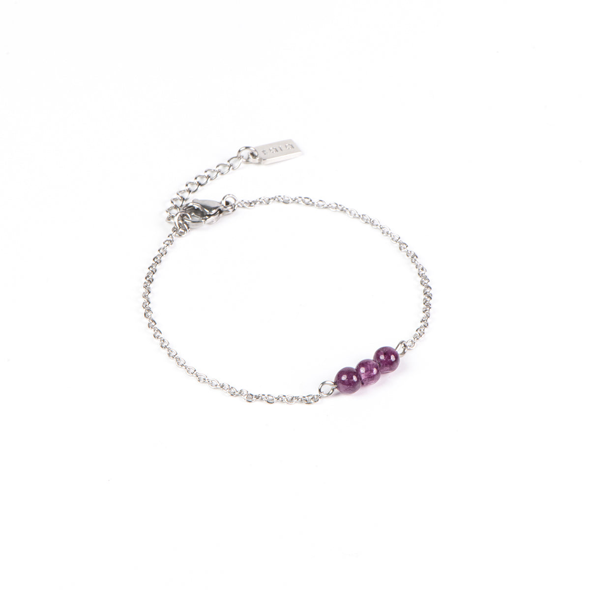 Bracelet acier inoxydable avec trois billes semi-précieuses jade mauve - Simone 3