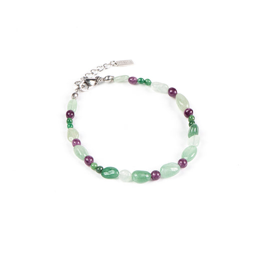 Bracelet inox billes et pierres semi-précieuses tonss de mauve et vert _ Simone 4