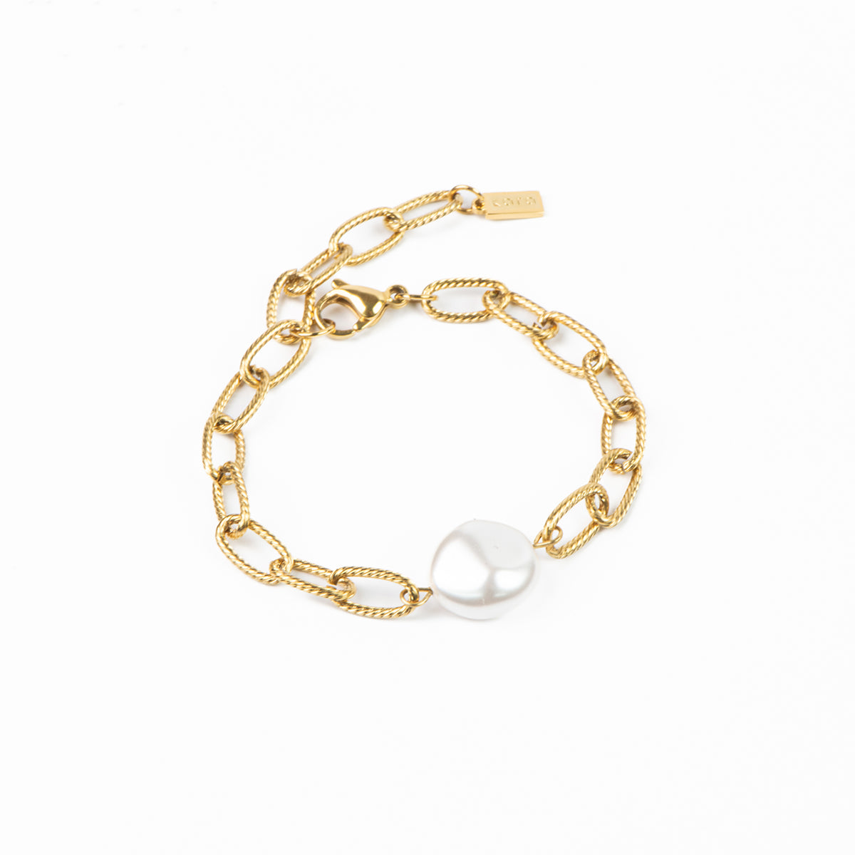 Bracelet maximaliste acier inoxydable or avec perle blanche baroque - Véronica 3-1