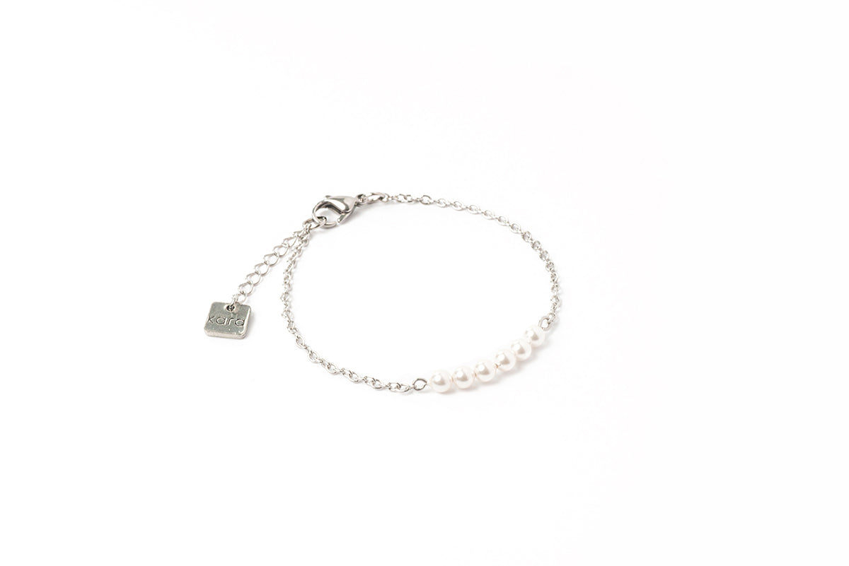 Bracelet acier inoxydable argent avec perles blanches Zoé 1 - Kara Bijoux