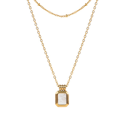 Collier court délicat double rang acier inoxydable or avec pendentif coquillage - Alice 4-2