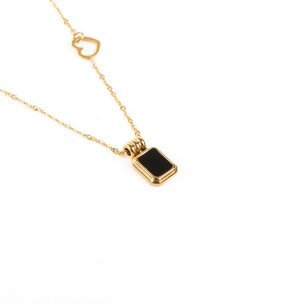 Collier délicat en acier inoxydable or avec insertion de coeur et pendentif onyx noir - Alice 5-3