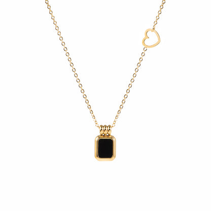 Collier délicat en acier inoxydable or avec insertion de coeur et pendentif onyx noir - Alice 5-2