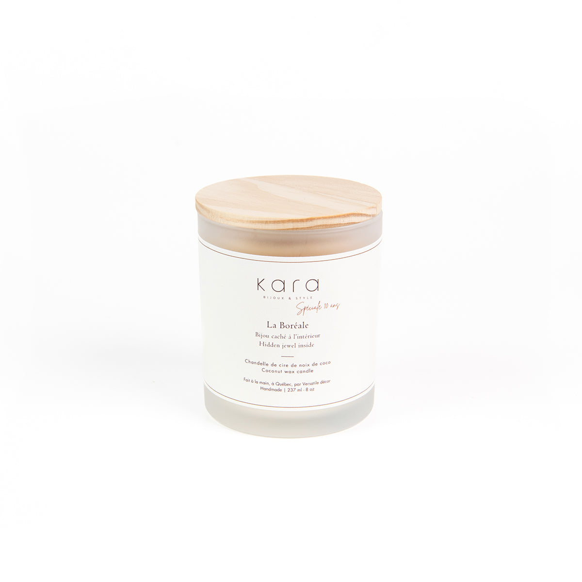 Chandelle faite à la main avec cire de noix de coco La Boréale - avec bijou caché-1