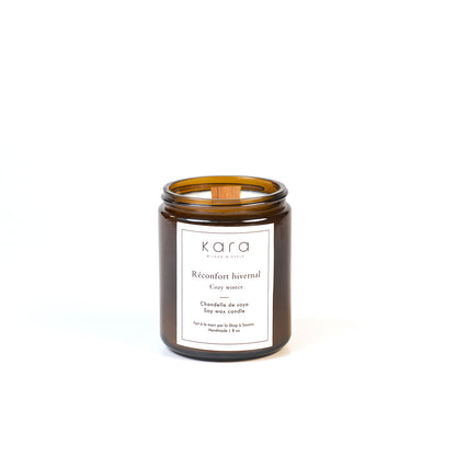 Chandelle de soya faite à la main avec mèche de bois - Réconfort hivernal-1