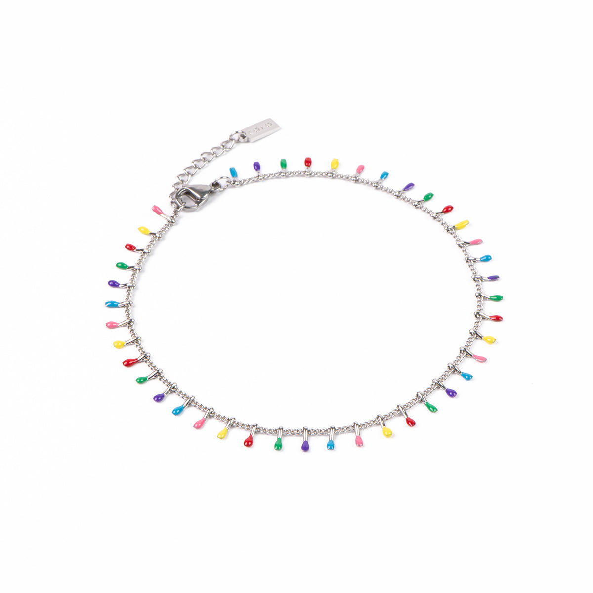 Bijou de cheville acier inoxydable chaîne gourmette satellite gouttes colorées multicolores- Sabrina 1