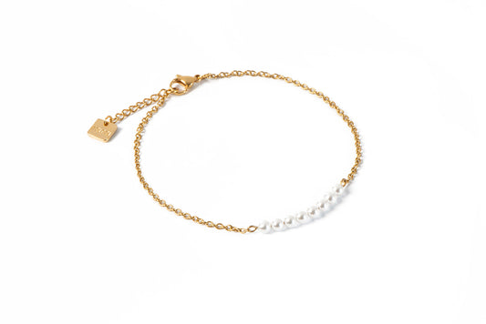 Chevillère en acier inoxydable or ornée de jolies perles blanches ou rose pâle - Zoé 2