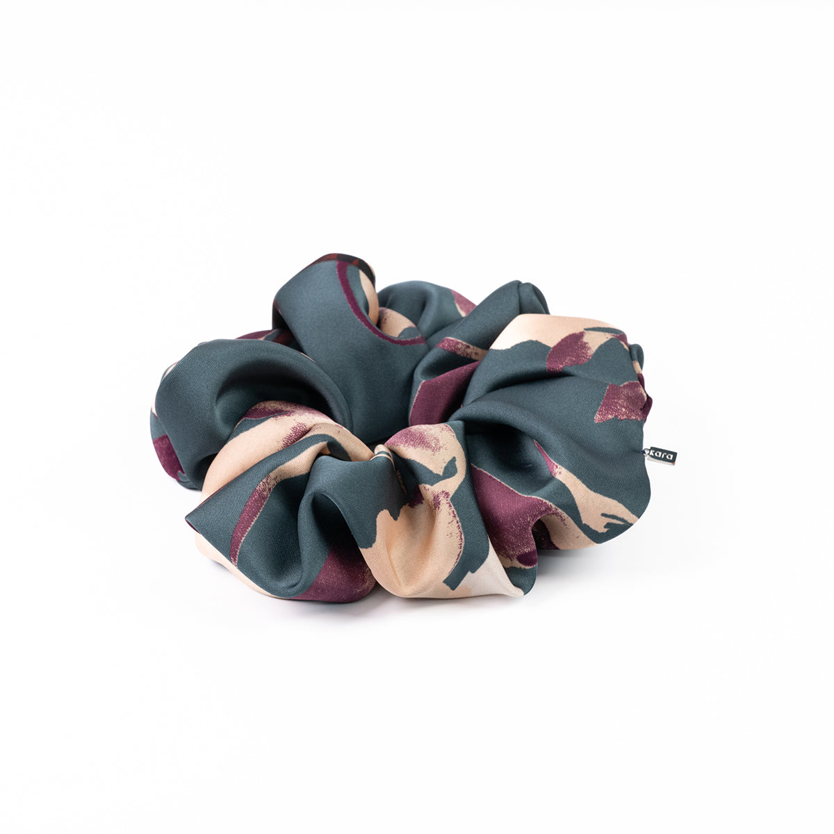 Accessoire à cheveux chouchou satiné grand au motif floral sarcelle - Sabrina 3
