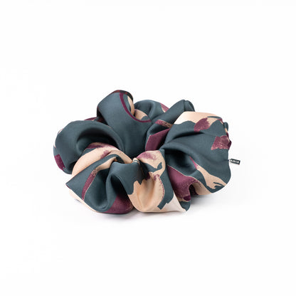 Accessoire à cheveux chouchou satiné grand au motif floral sarcelle - Sabrina 3