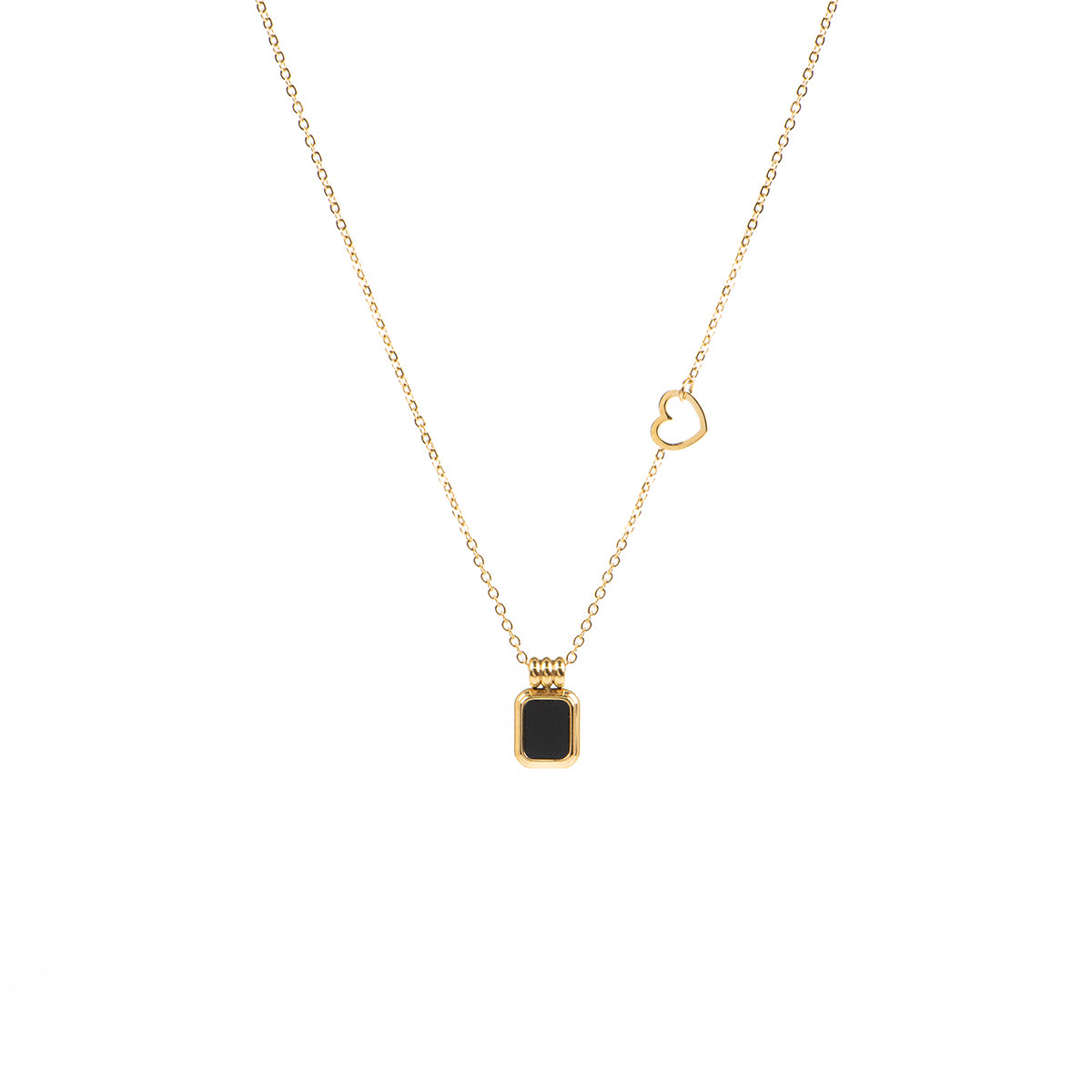 Collier délicat en acier inoxydable or avec insertion de coeur et pendentif onyx noir - Alice 5-1