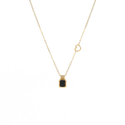 Collier délicat en acier inoxydable or avec insertion de coeur et pendentif onyx noir - Alice 5-1