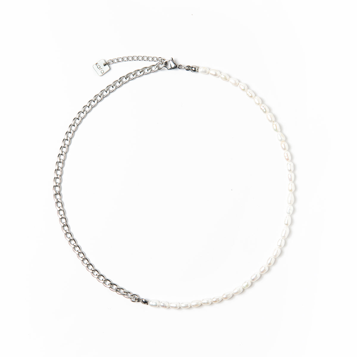 Collier chaîne et perles d'eau douce blanches en acier inoxydable - California 2