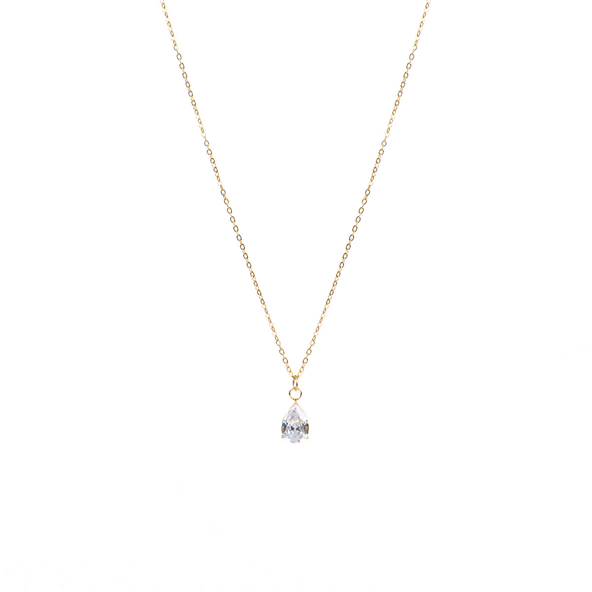 Collier court délicat acier inoxydable or avec pendentif goutte zircon clair - Diana 1-1