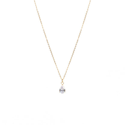 Collier court délicat acier inoxydable or avec pendentif goutte zircon clair - Diana 1-1