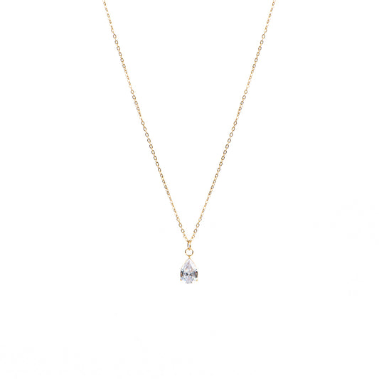 Collier court délicat acier inoxydable or avec pendentif goutte zircon clair - Diana 1-1