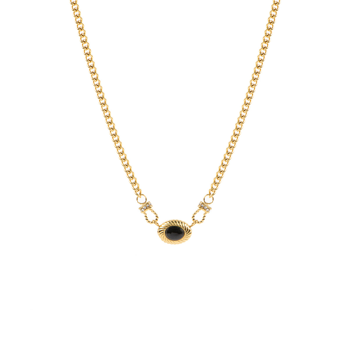 Collier court glamour acier inoxydable or avec pierre ovale onyx noir - Diana 2-1
