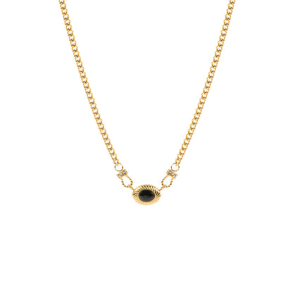 Collier court glamour acier inoxydable or avec pierre ovale onyx noir - Diana 2-1