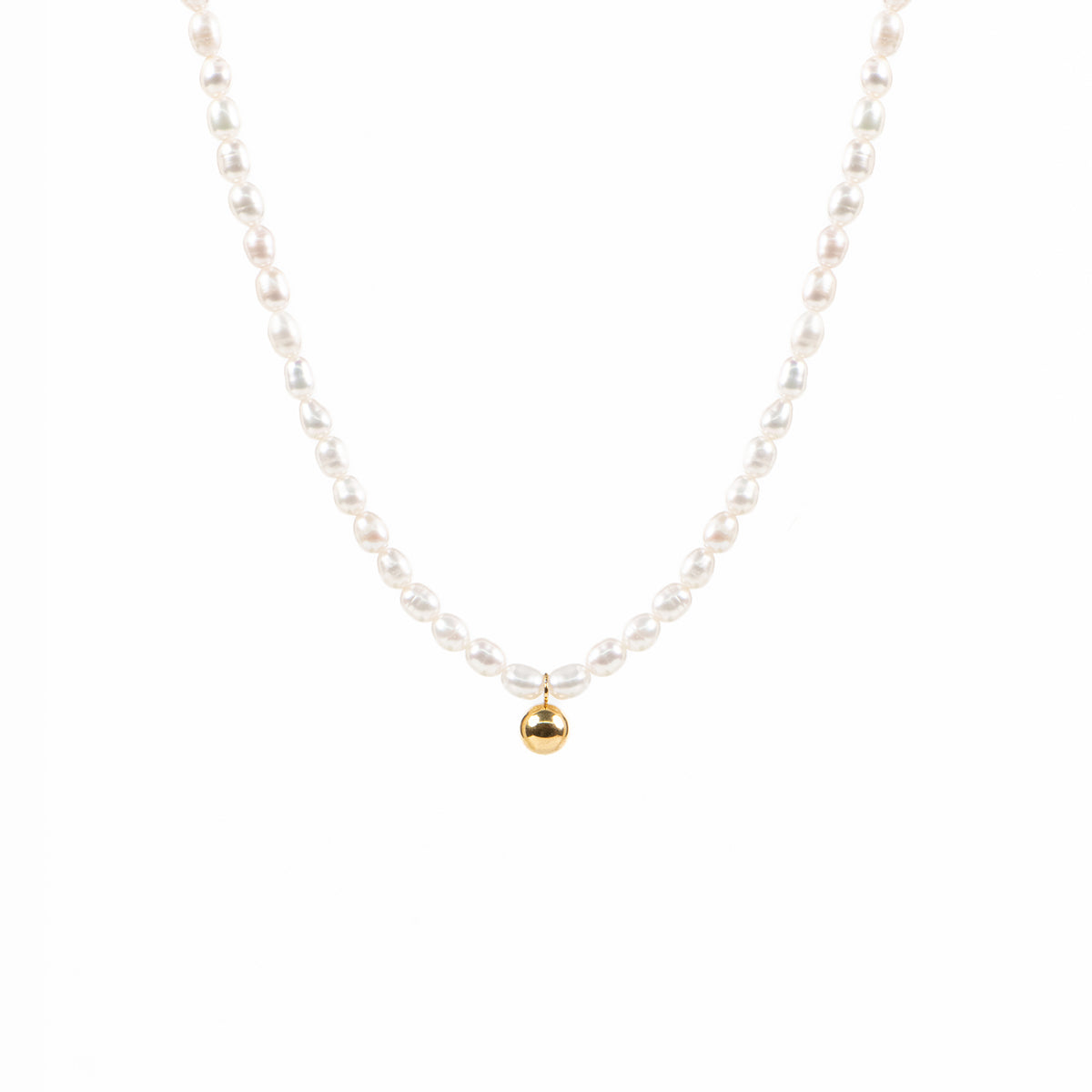 Collier court glamour perles d'eau douce blanches acier inoxydable or avec bille - Diana 3-1