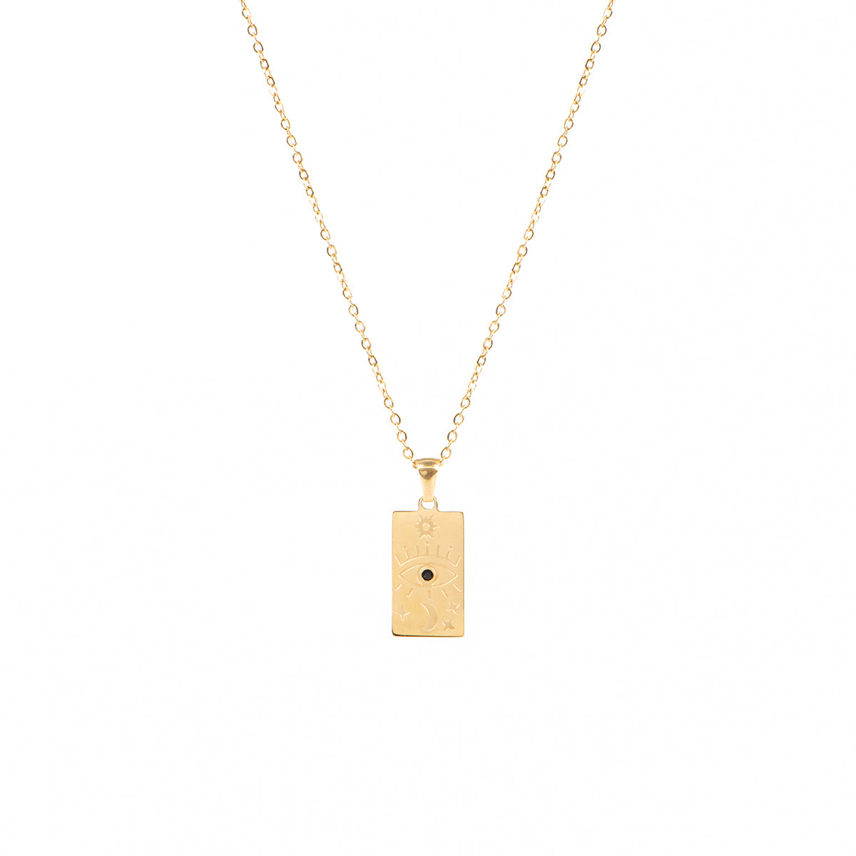 Collier court acier inoxydable or pendentif rectangulaire avec oeil et astres - Juliana 1-1