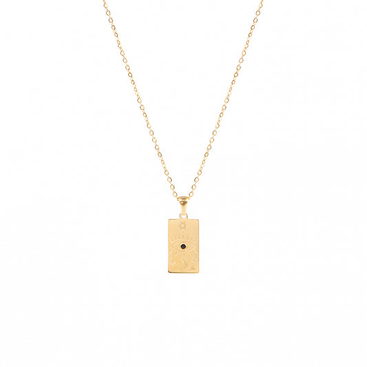 Collier court acier inoxydable or pendentif rectangulaire avec oeil et astres - Juliana 1-1