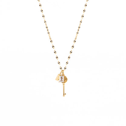 Collier court délicat chaîne lips acier inoxydable or avec 3 breloques: clé, zircon clair, breloque Kara - Juliana 3-1