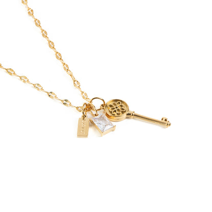 Collier court délicat chaîne lips acier inoxydable or avec 3 breloques: clé, zircon clair, breloque Kara - Juliana 3-2