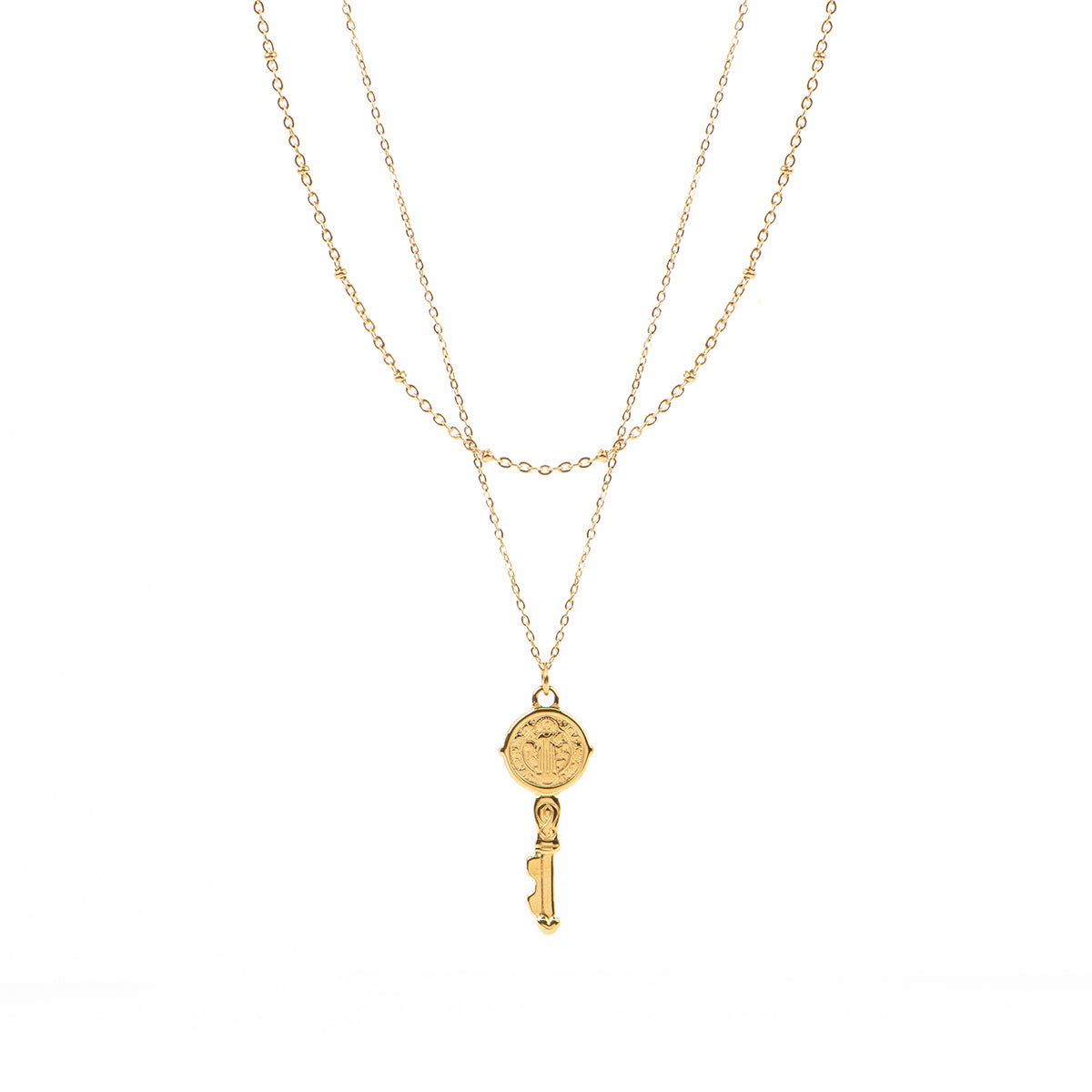 Collier délicat double rang acier inoxydable or avec pendentif clé - Juliana 4-1