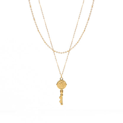 Collier délicat double rang acier inoxydable or avec pendentif clé - Juliana 4-1