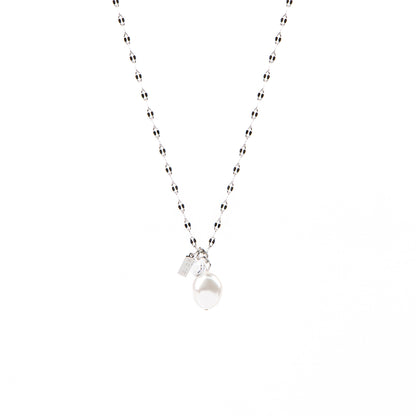 Collier court acier inoxydable chaîne lips avec 3 breloques: perle baroque et cristal rond - Juliana 5-1