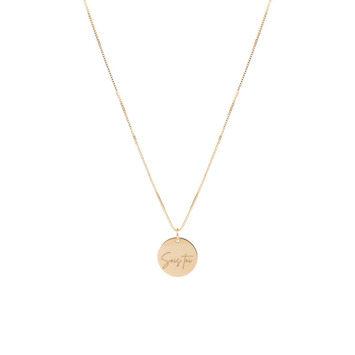 Collier délicat en or rempli 14K avec médaillon rond 15,9 mm gravé Sois toi - Kara 1-1