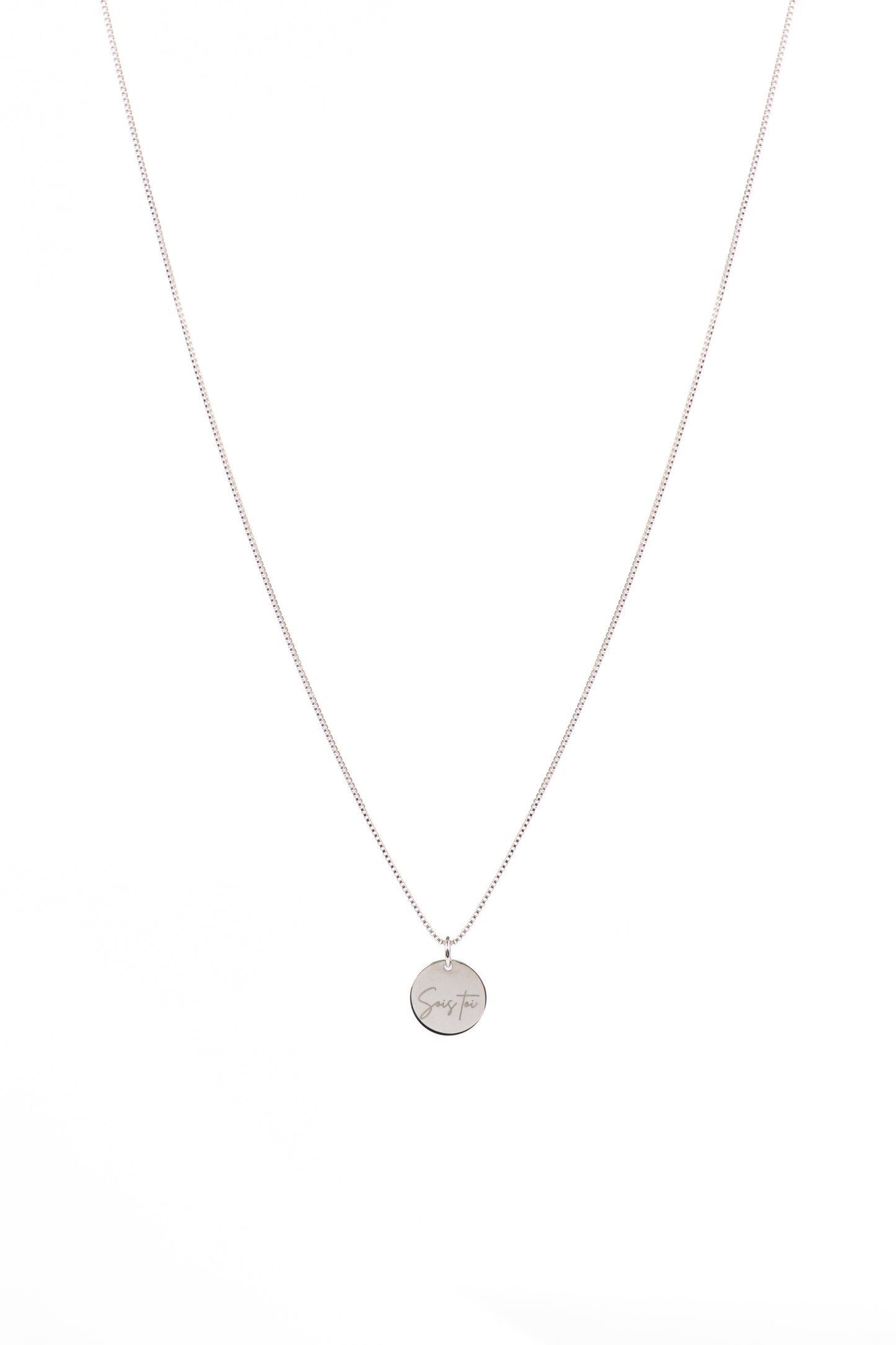 Collier délicat argent sterling .925 avec médaillon rond 12.7 mm gravé Sois toi - Kara 2-1