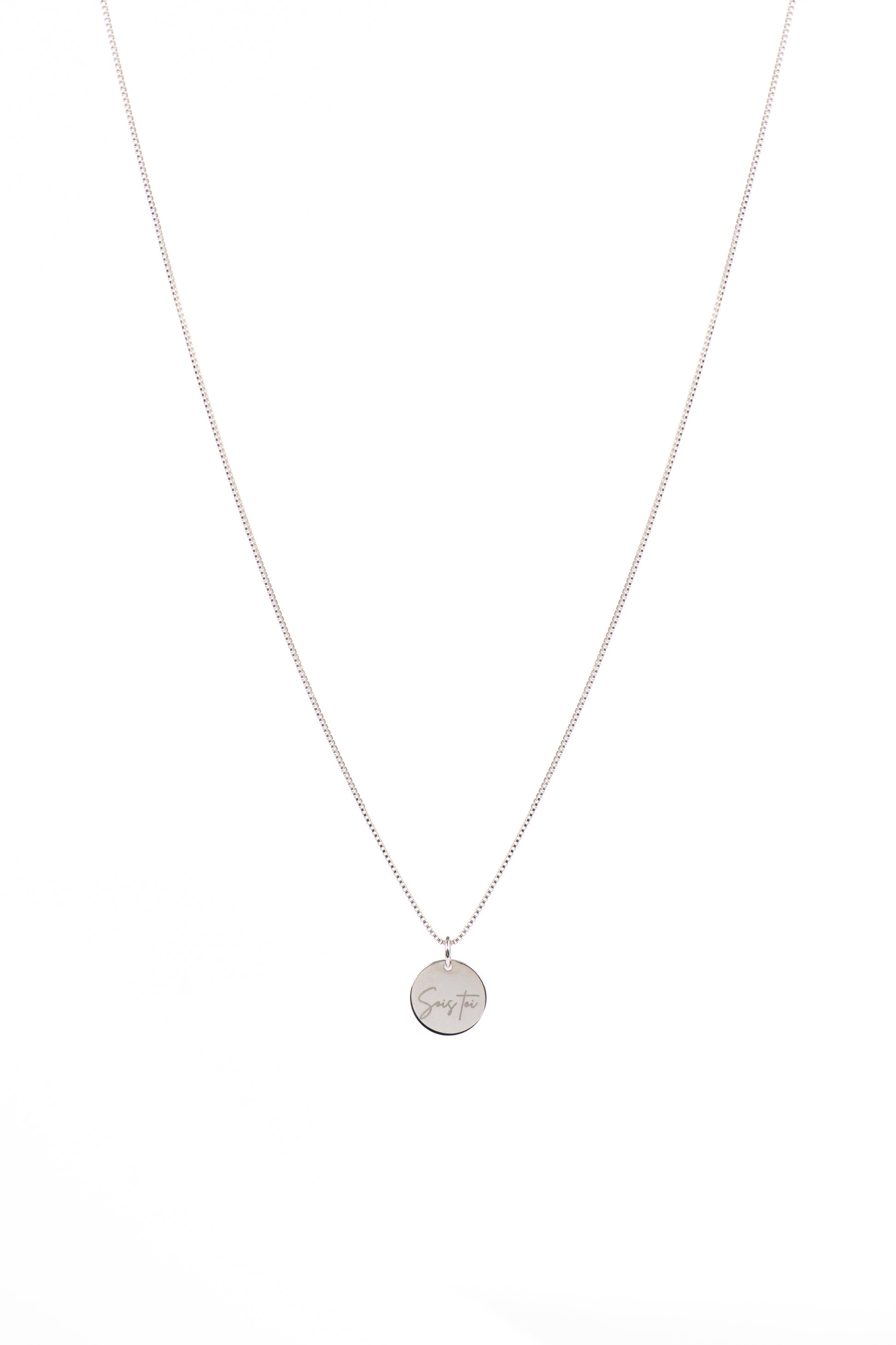 Collier délicat argent sterling .925 avec médaillon rond 12.7 mm gravé Sois toi - Kara 2-1