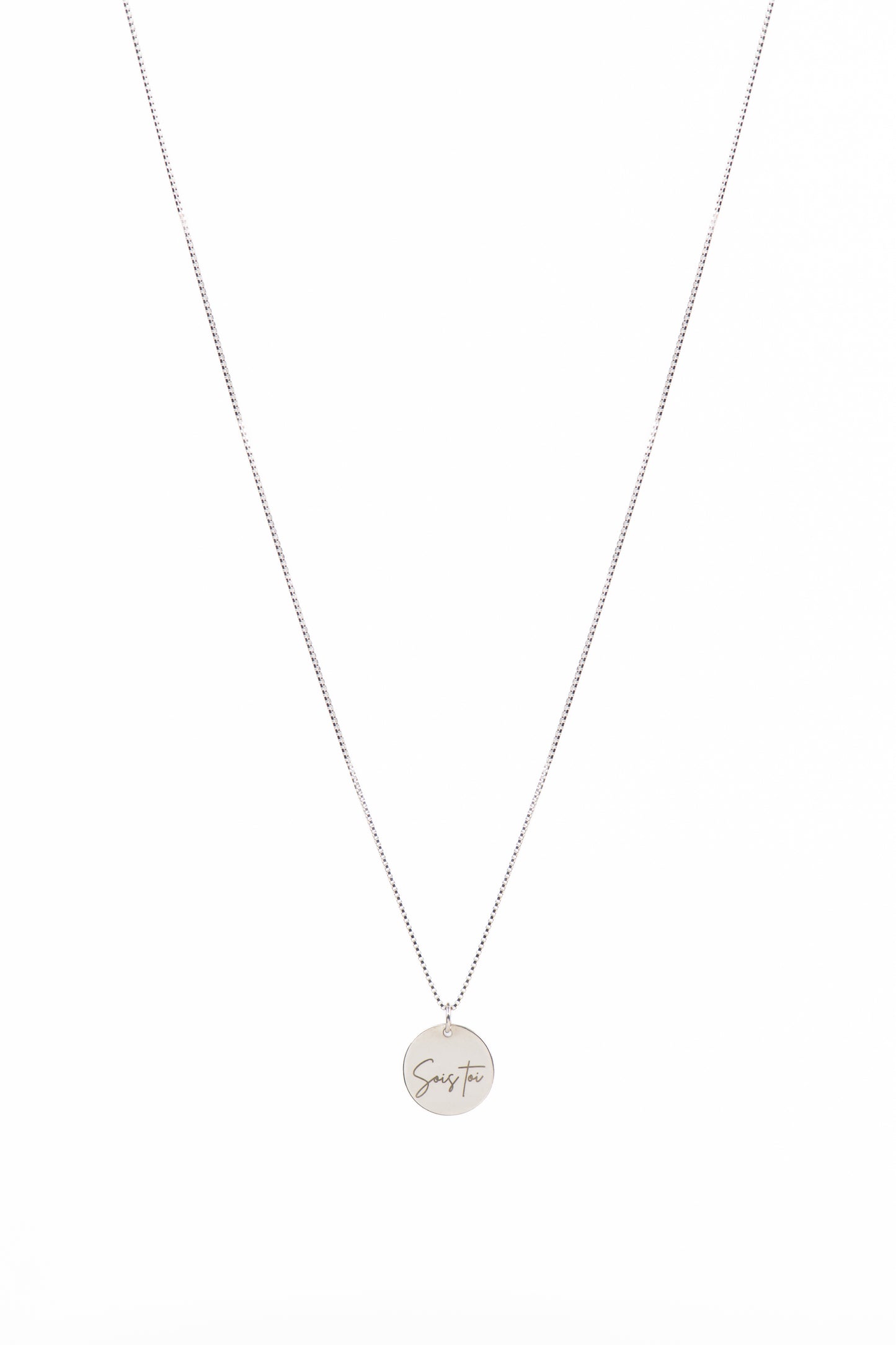 Collier délicat argent sterling .925 avec médaillon rond 15 mm gravé Sois toi - Kara 2-1