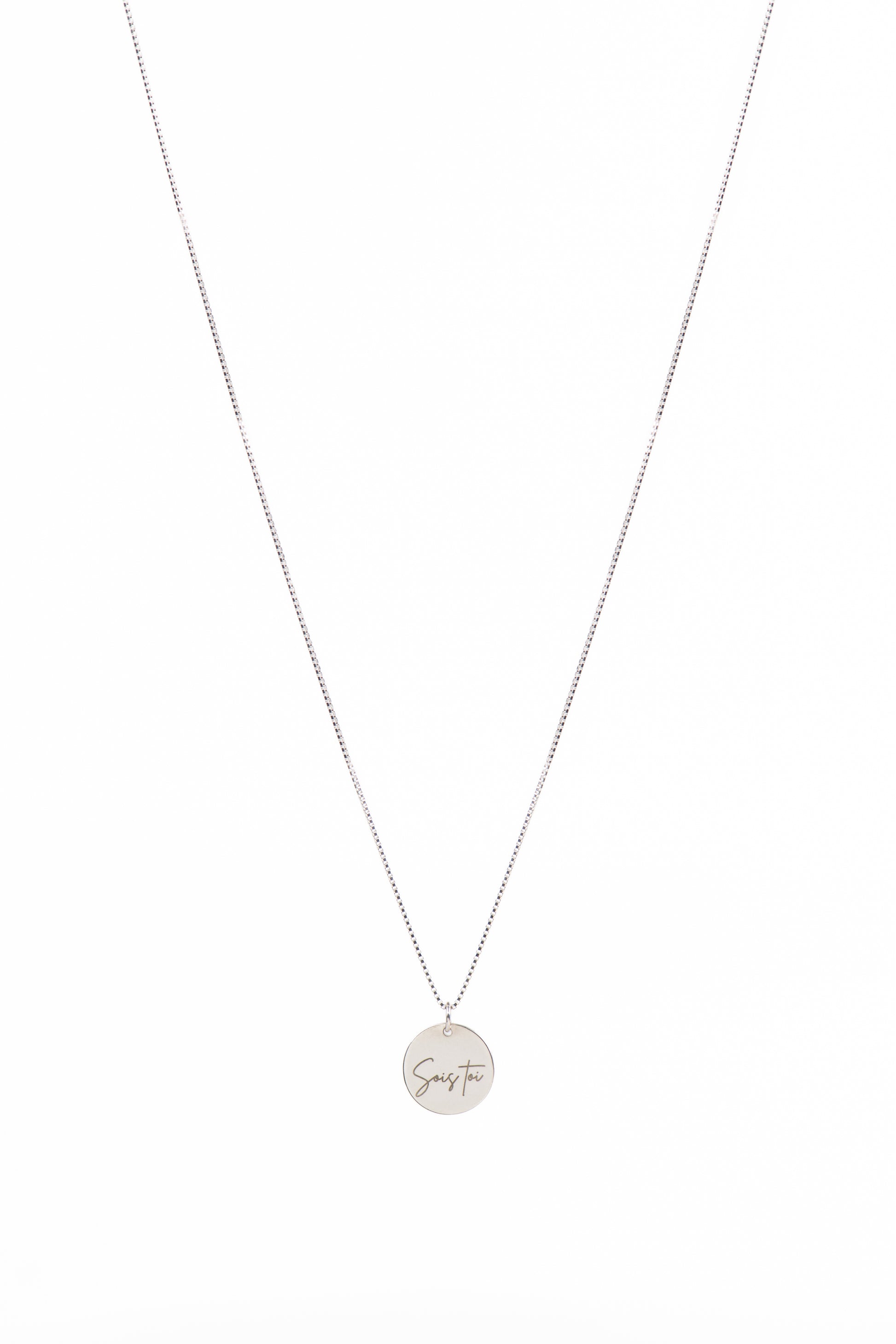 Collier délicat argent sterling .925 avec médaillon rond 15 mm gravé Sois toi - Kara 2-1