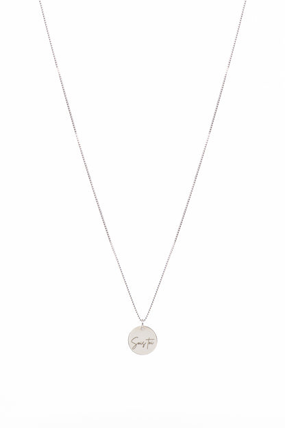 Collier délicat argent sterling .925 avec médaillon rond 15 mm gravé Sois toi - Kara 2-1