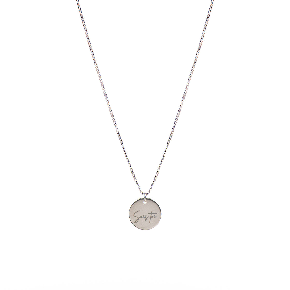 Collier acier inoxydable chaîne box médaillon 16 mm gravé Sois toi - Collection 10 ans-1