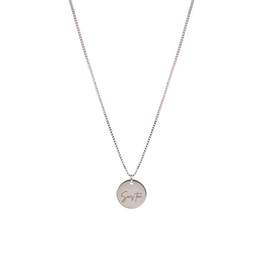 Collier acier inoxydable chaîne box médaillon 16 mm gravé Sois toi - Collection 10 ans-1