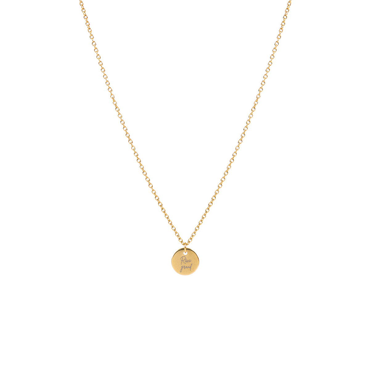 Collier délicat acier inoxydable avec placage or médaillon 10 mm gravé Rêve grand - Collection 10 ans-1