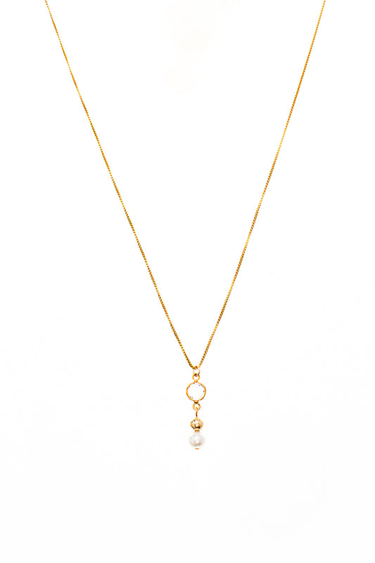 Collier délicat en or rempli 14K orné d'une perle, d'un cristal et d'une bille or - Mal'Or 2