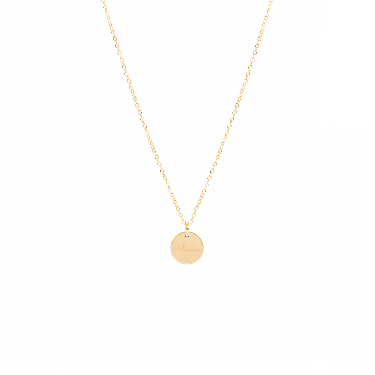 Collier délicat en or rempli 14K avec médaillon gravé Maman et un coeur -1