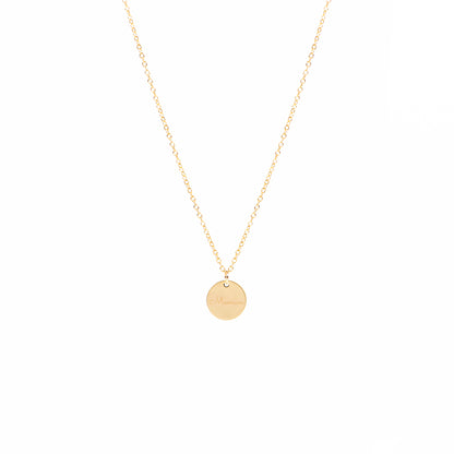 Collier délicat en or rempli 14K avec médaillon gravé Maman et un coeur -1