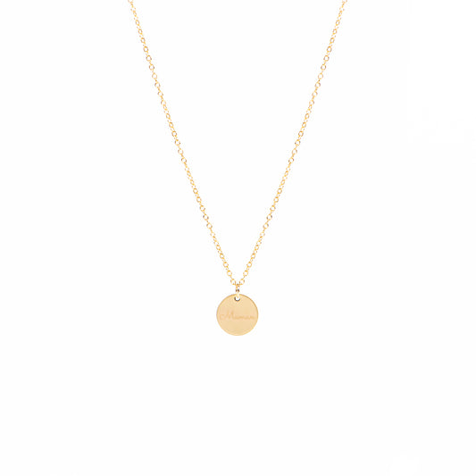 Collier délicat en or rempli 14K avec médaillon gravé Maman et un coeur -1