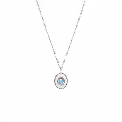 Collier acier inoxydable pendentif ovale turquoise, nacre et zircons - Mariana 1 argent-1