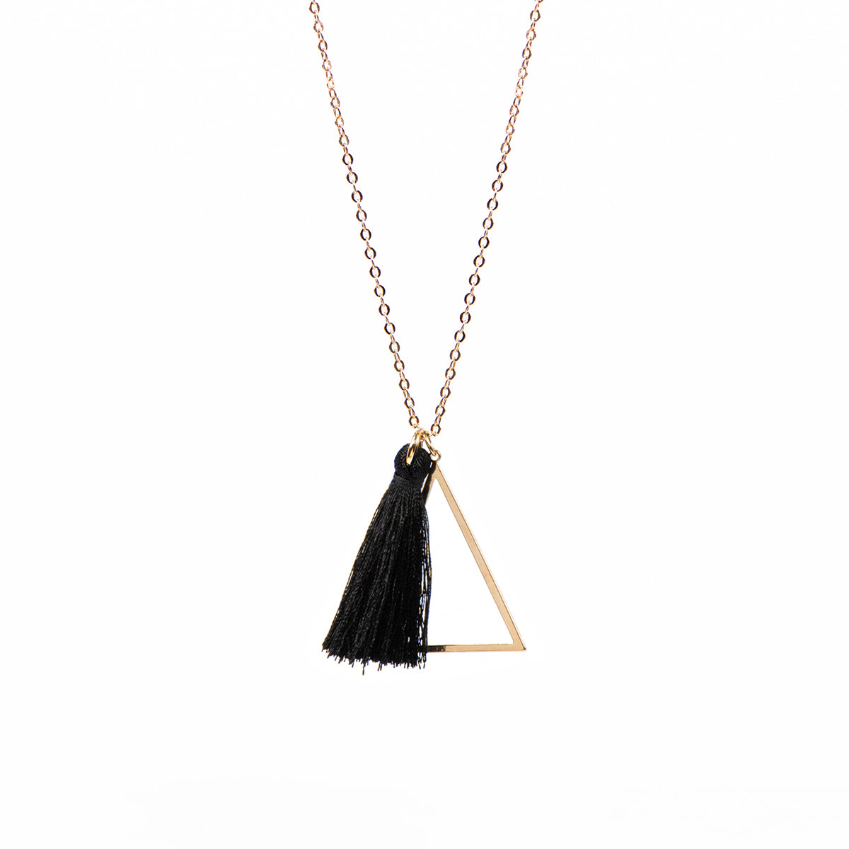 Collier long délicat placage or avec pendentifs triangle et pompon noir - Mariana 3-1