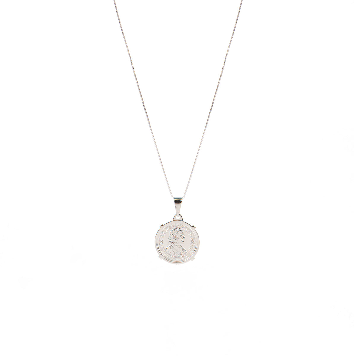 Collier délicat en argent sterling .925 et placage rhodium avec médaillon pièce de monnaie 1