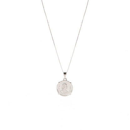 Collier délicat en argent sterling .925 et placage rhodium avec médaillon pièce de monnaie 1